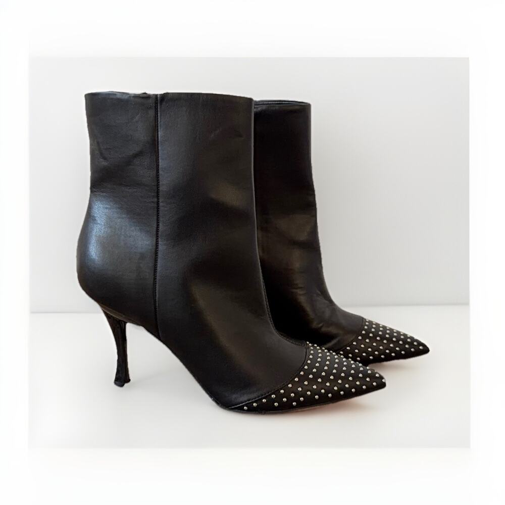 Nine West Black Studded Pointed Toe Ankle Boots 10M Stiletto Heel Punk Glam